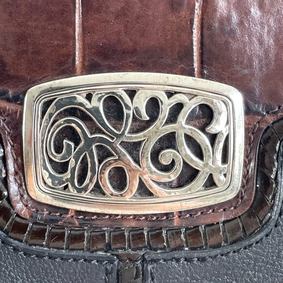 Brighton Black & Brown Leather Crossbody Bag With Adjustable Strap - Picture 13 of 13